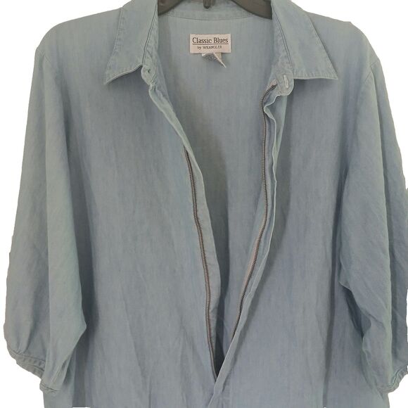 Classic Blues by Wrangler 100% Cotton Top Women's Large Blue Denim Zip Up - Picture 5 of 14